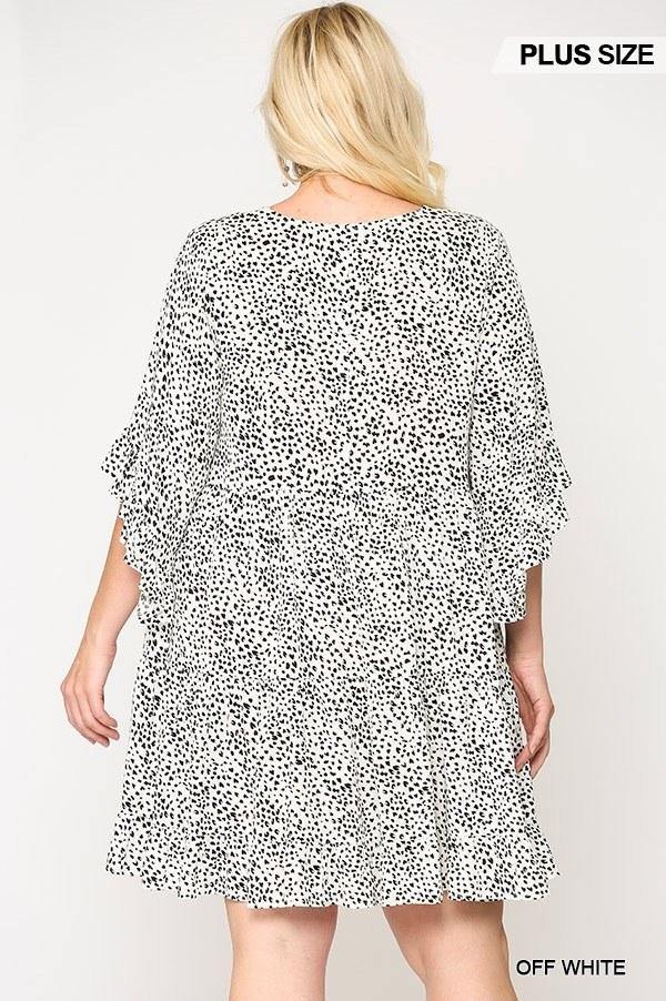 Dot Print Tiered Ruffle Sleeve Dress With Pockets - Pearlara