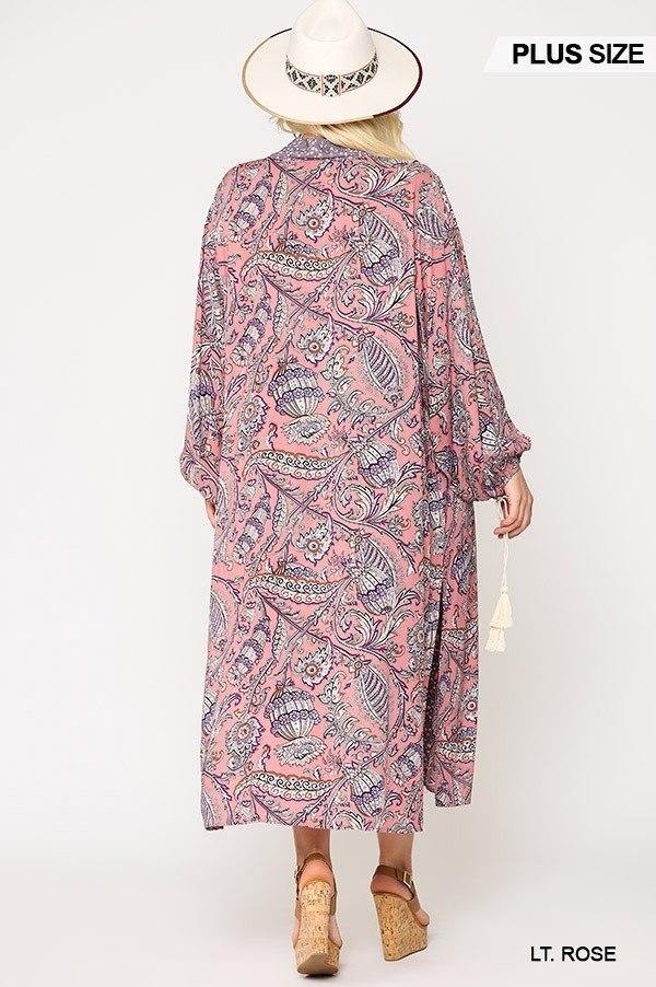 Mix-printed Open Front Kimono With Side Slits - Pearlara