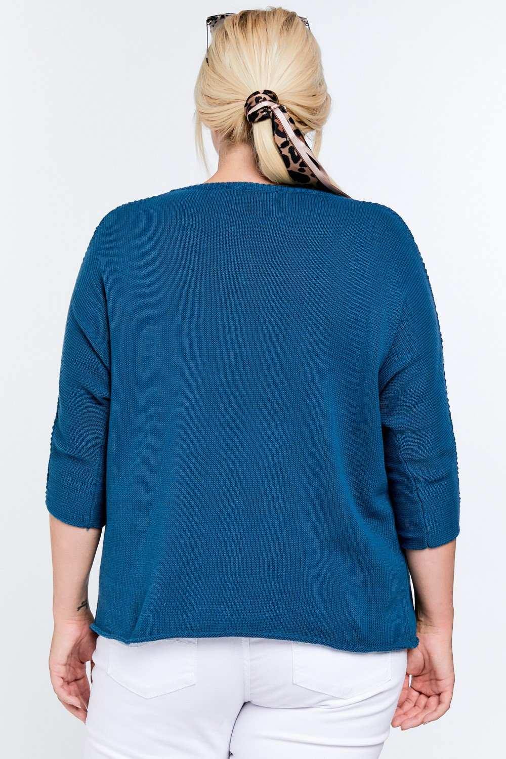 Solid Round Neck 3/4 Sleeve Sweater Top - Pearlara