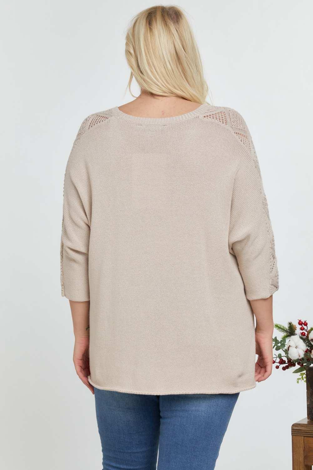 Solid Round Neck 3/4 Sleeve Sweater Top - Pearlara