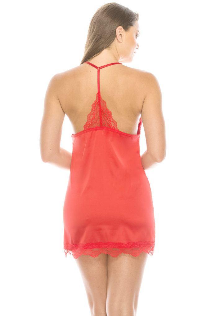 2 Piece Satin Lace Trimmed Slip Set With Matching Thong - Pearlara