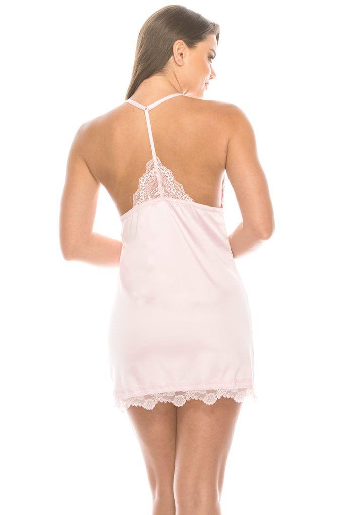2 Piece Satin Lace Trimmed Slip Set With Matching Thong - Pearlara