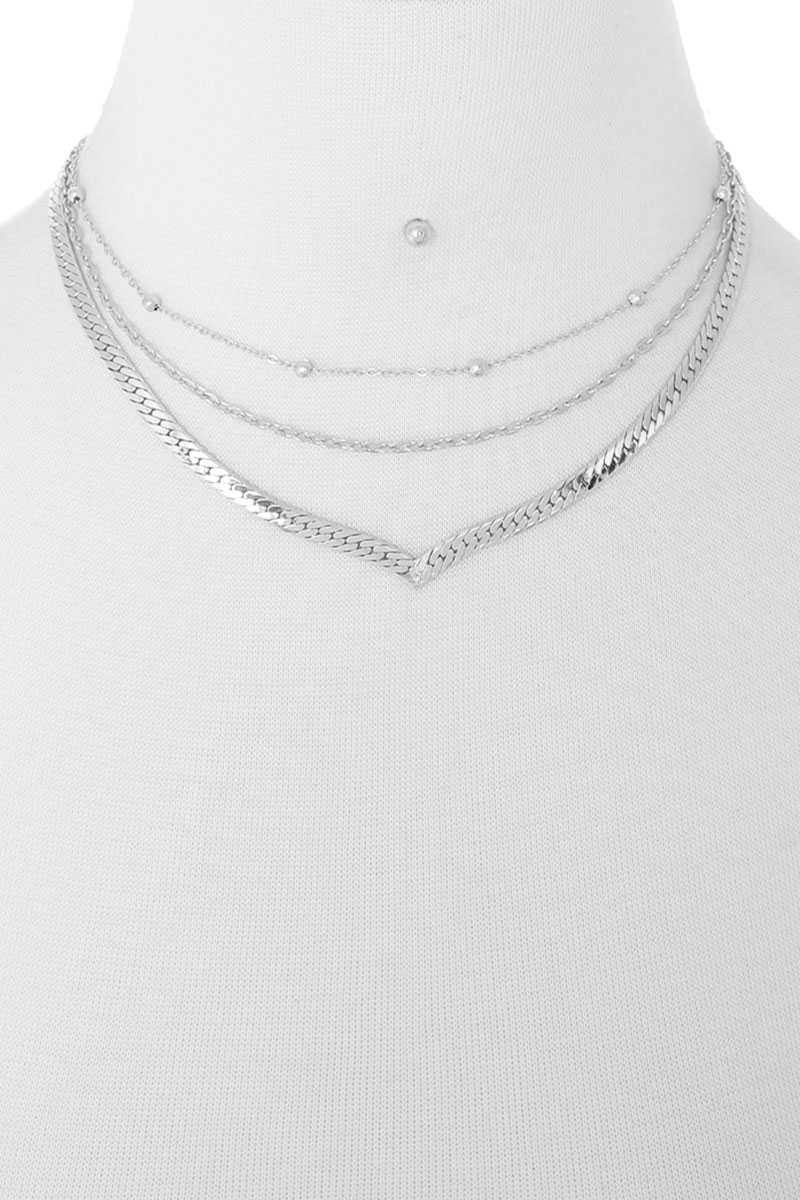 3 Layered Metal Chain Multi Necklace - Pearlara