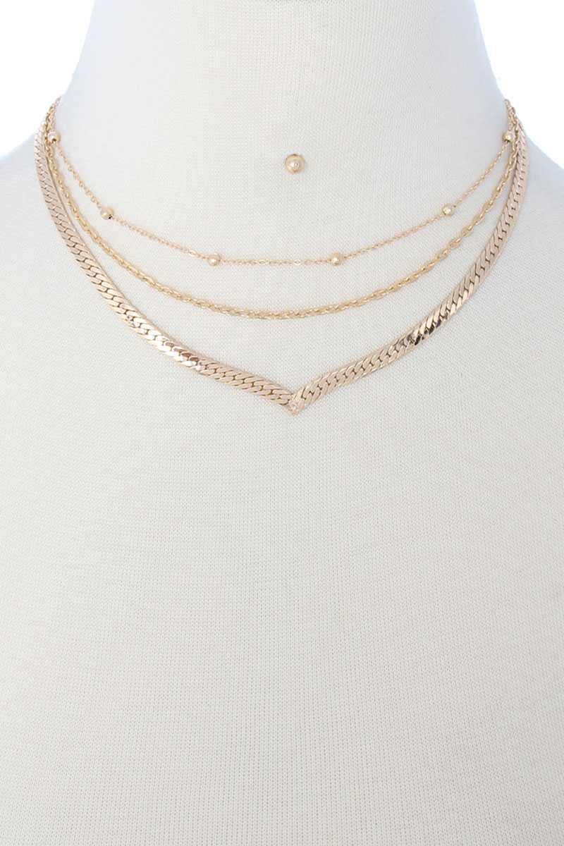 3 Layered Metal Chain Multi Necklace - Pearlara