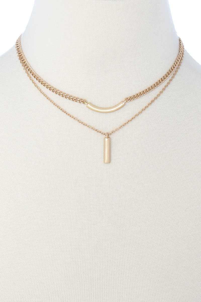 2 Layered Metal Pendant Necklace - Pearlara