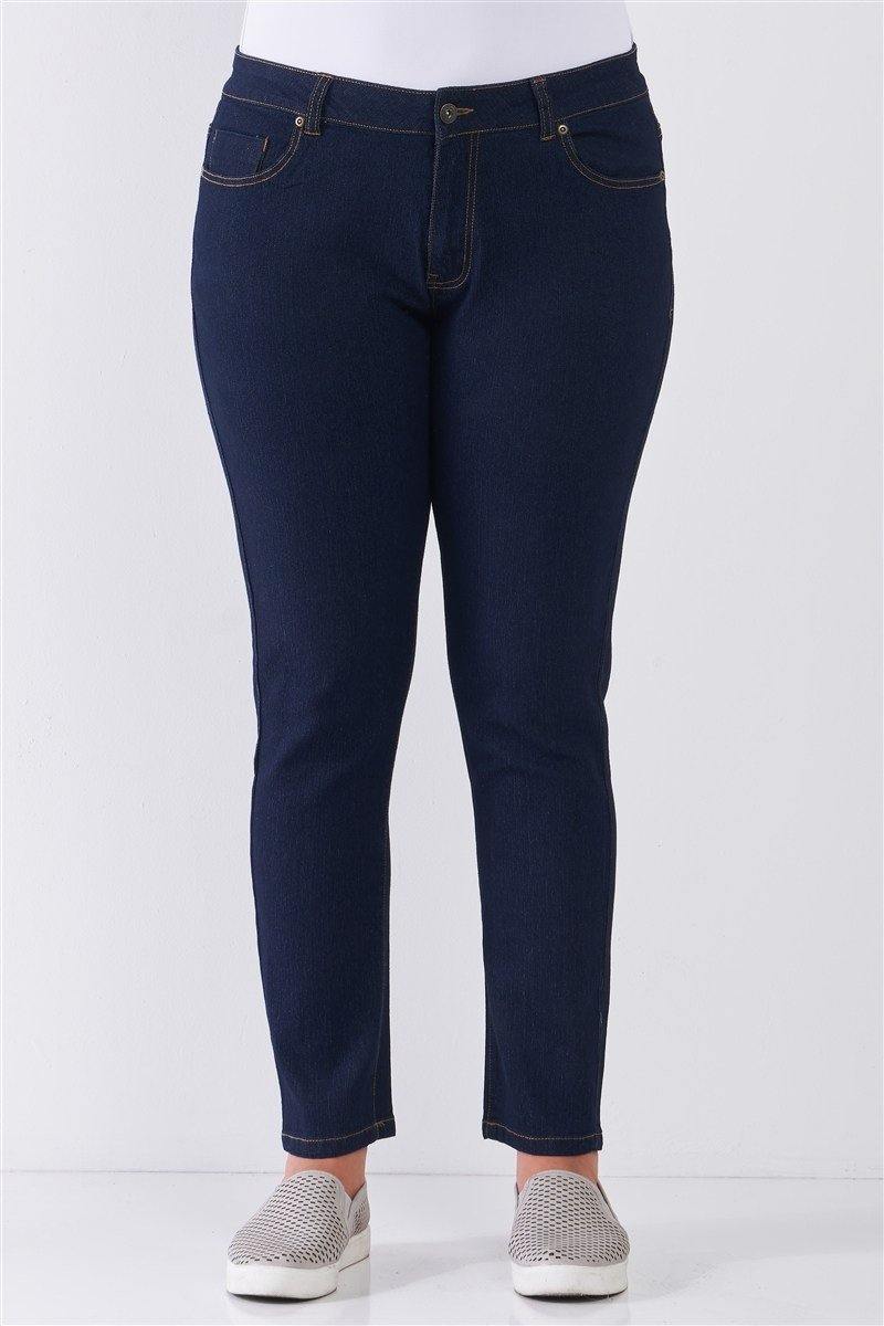 Plus Dark Blue Denim Mid-rise Skinny Jeans - Pearlara