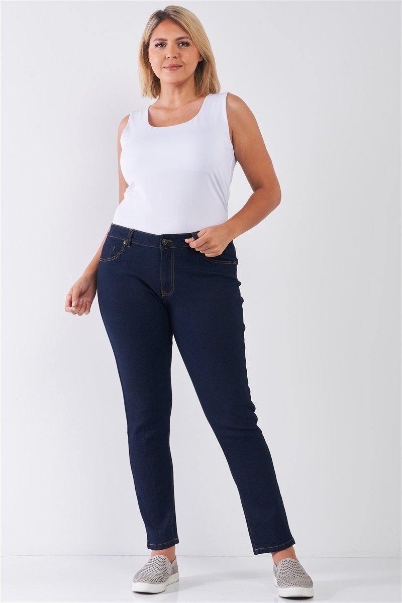 Plus Dark Blue Denim Mid-rise Skinny Jeans - Pearlara