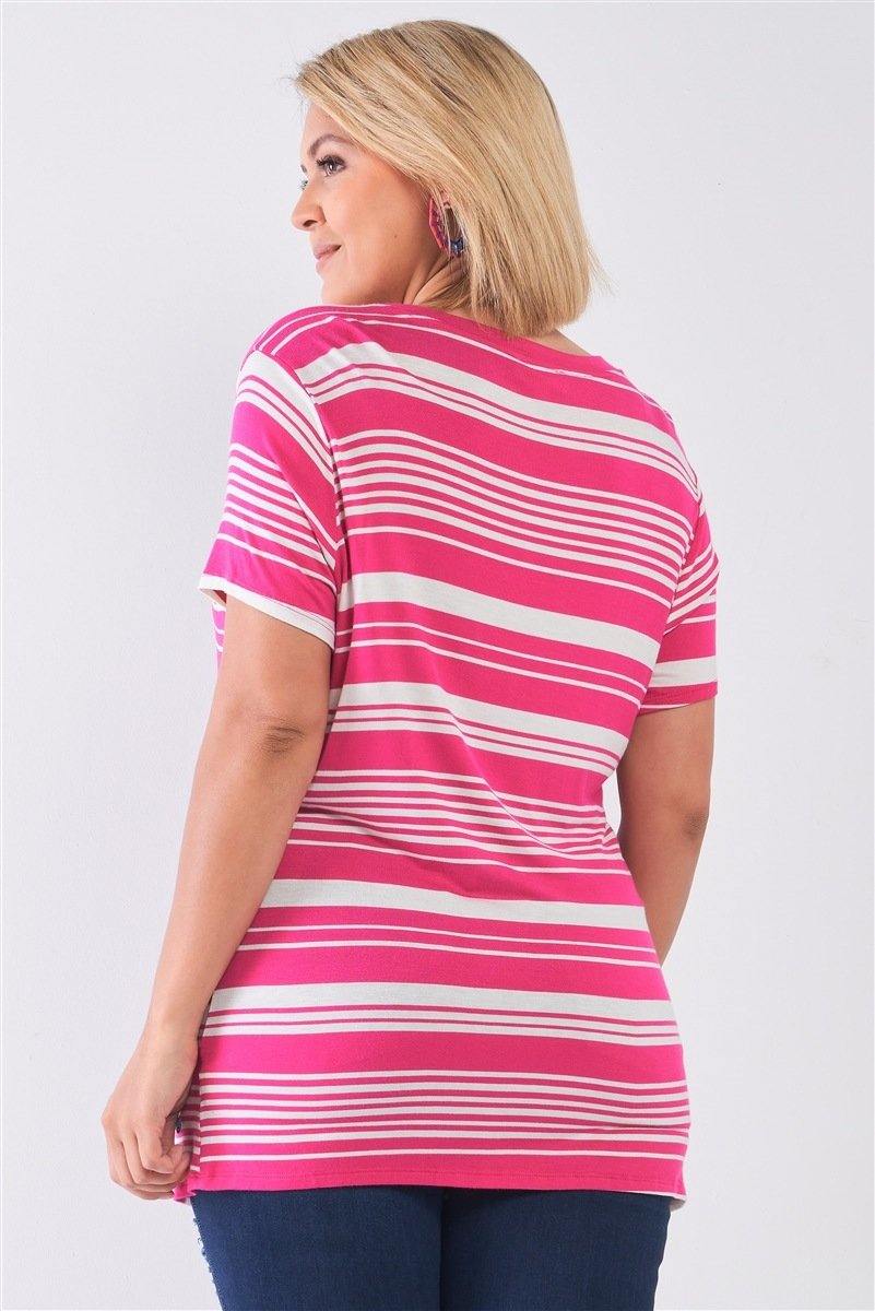 Plus Striped And Distressed Cut-out Top - Pearlara