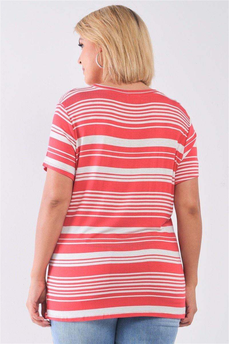 Plus Striped And Distressed Cut-out Top - Pearlara