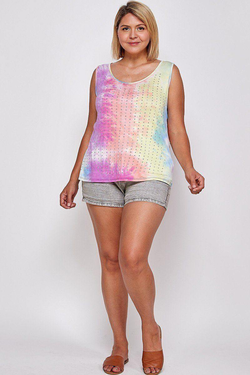 Tie Dye Tank With Studded Detail To - Pearlara