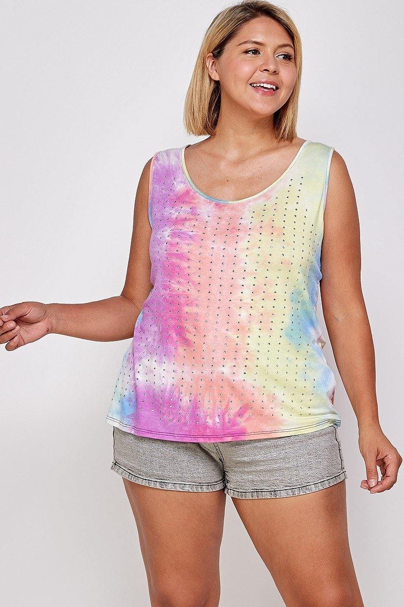 Tie Dye Tank With Studded Detail To - Pearlara