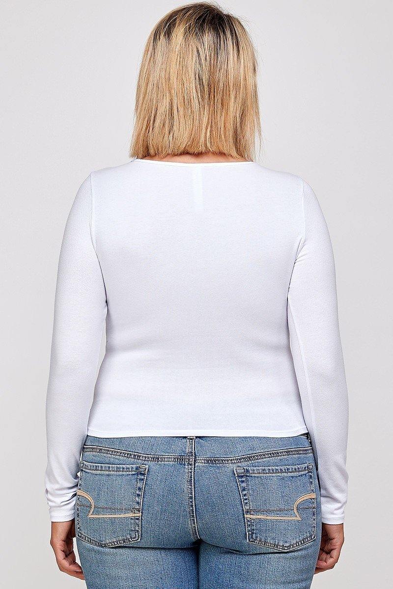 Solid Round Neck Top, With Long Sleeves, And Cut-out Detail - Pearlara