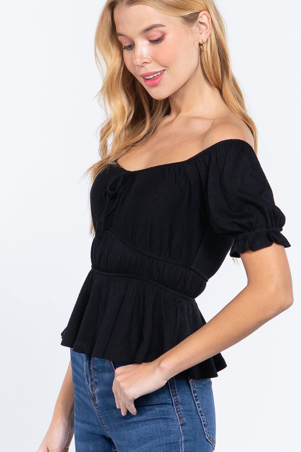 Short Off Shoulder Knit Gauze Top - Pearlara