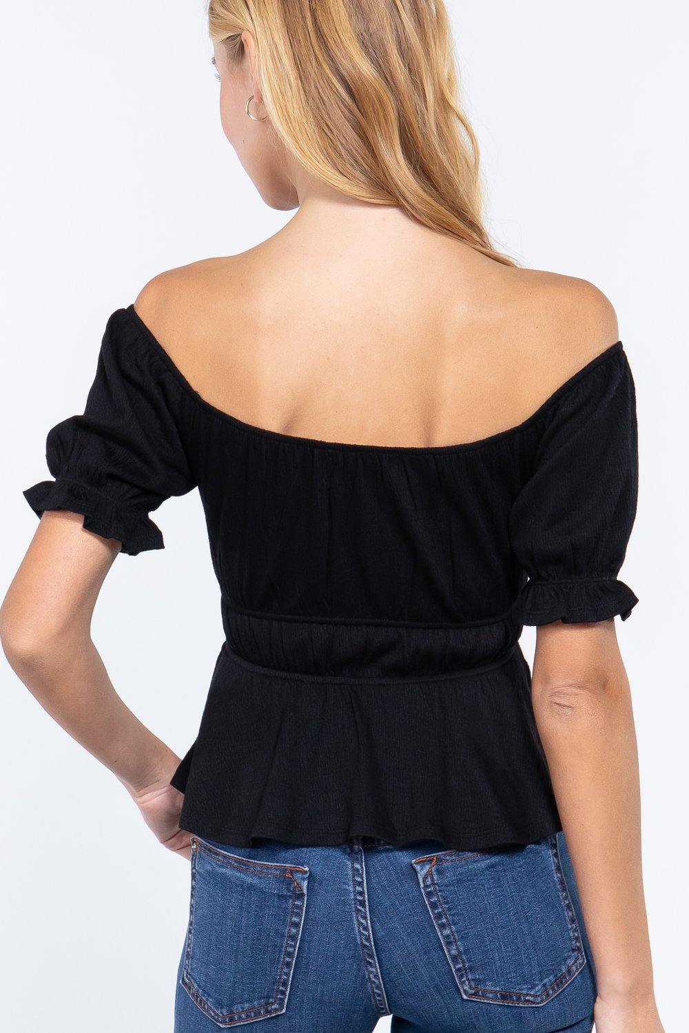 Short Off Shoulder Knit Gauze Top - Pearlara