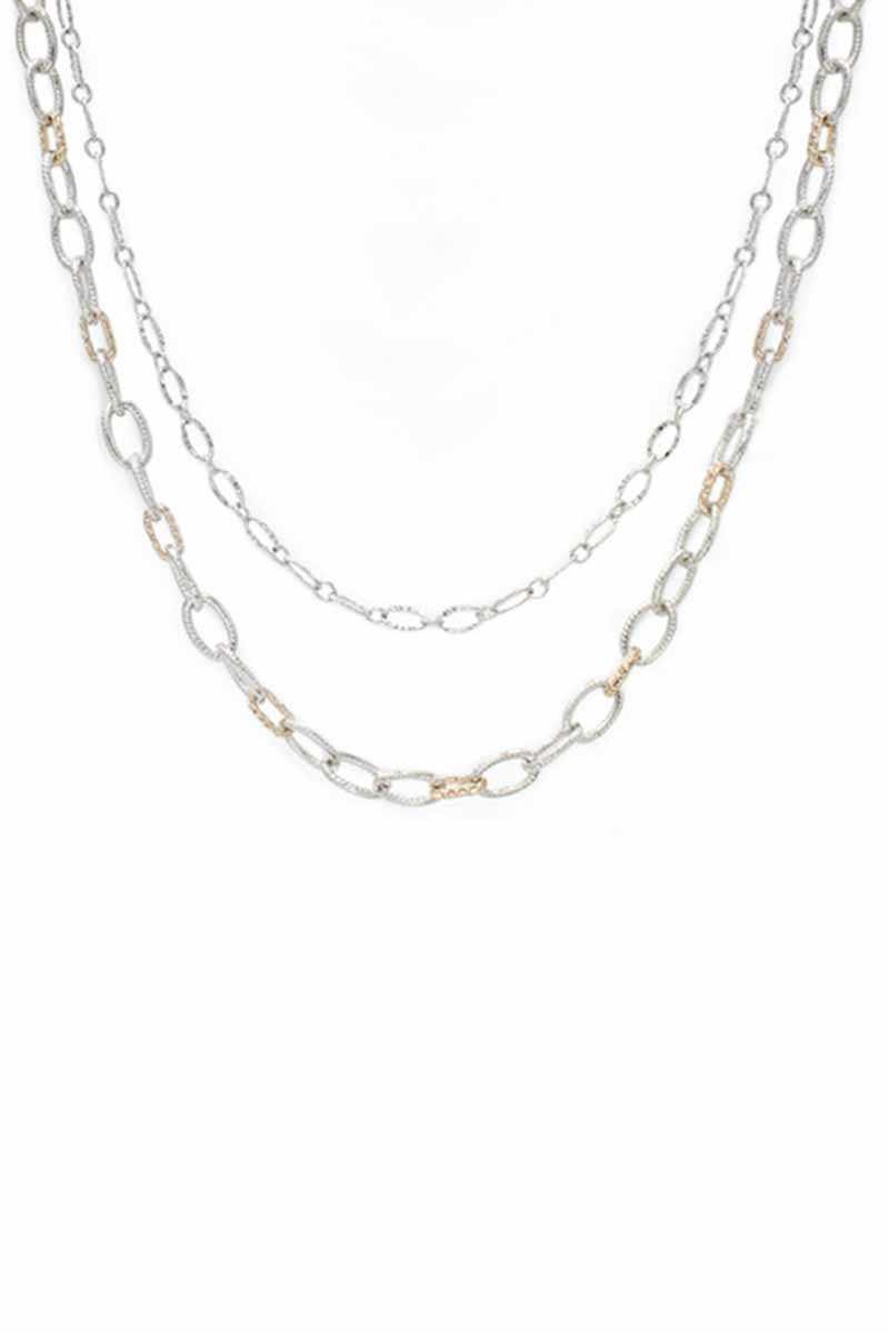 2 Layered Metal Chain Necklace - Pearlara