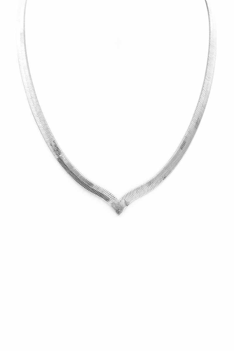 Herringbone Metal Chain V Necklace - Pearlara