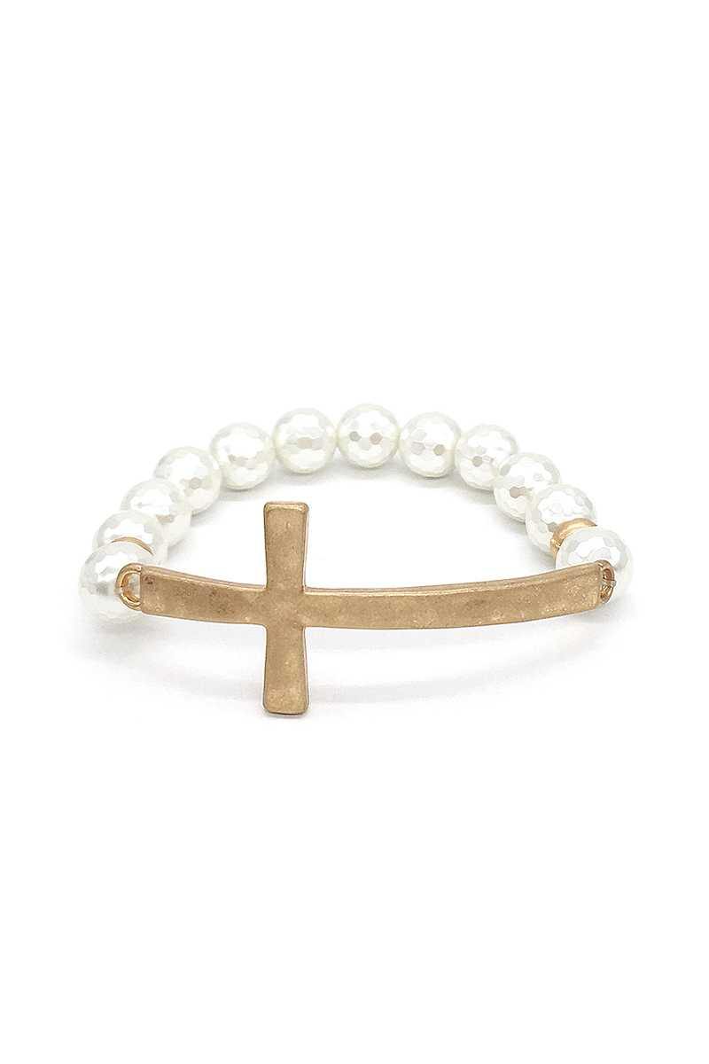 Metal Cross Pearl Bracelet - Pearlara