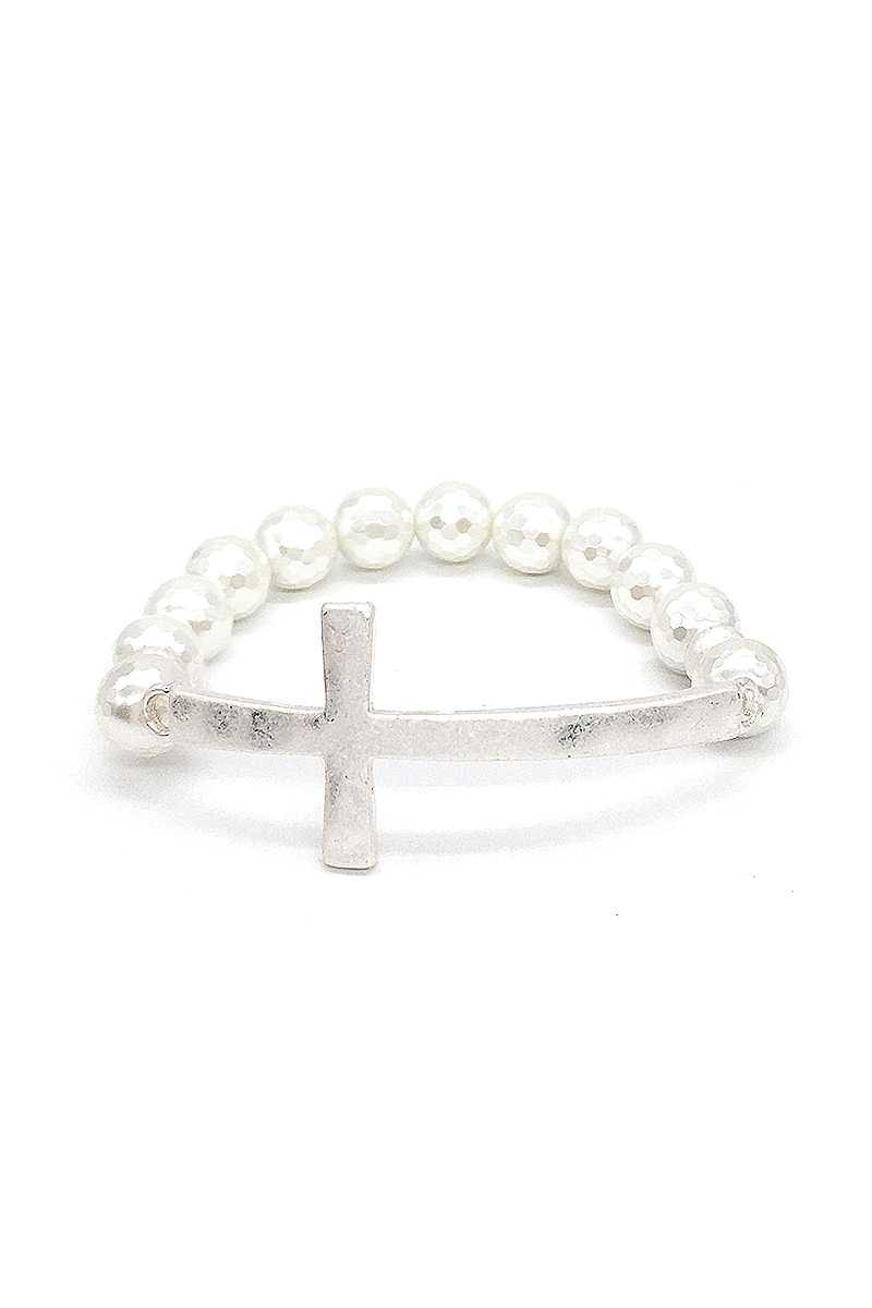 Metal Cross Pearl Bracelet - Pearlara