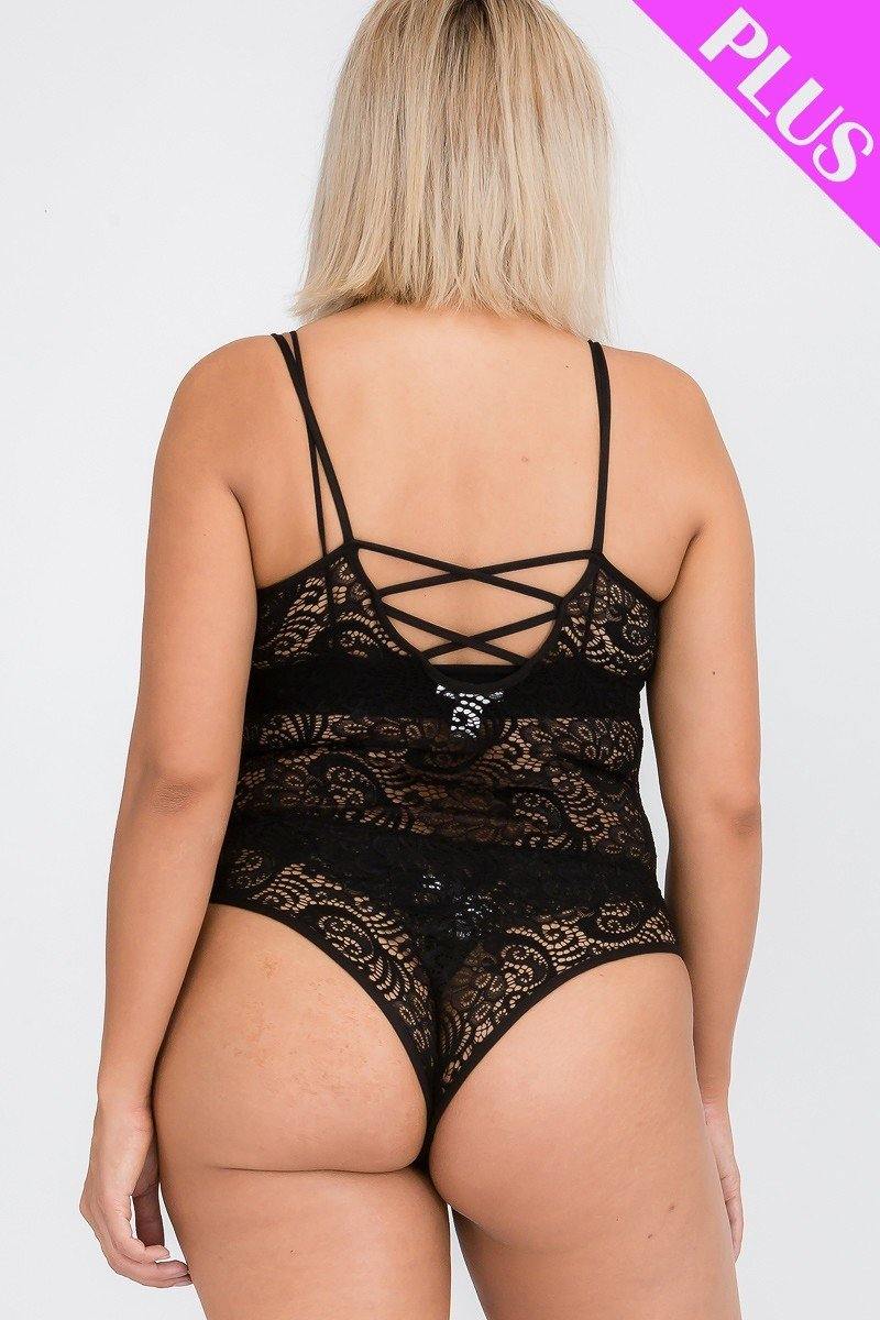 Plus Size Lace Cami Bodysuit - Pearlara