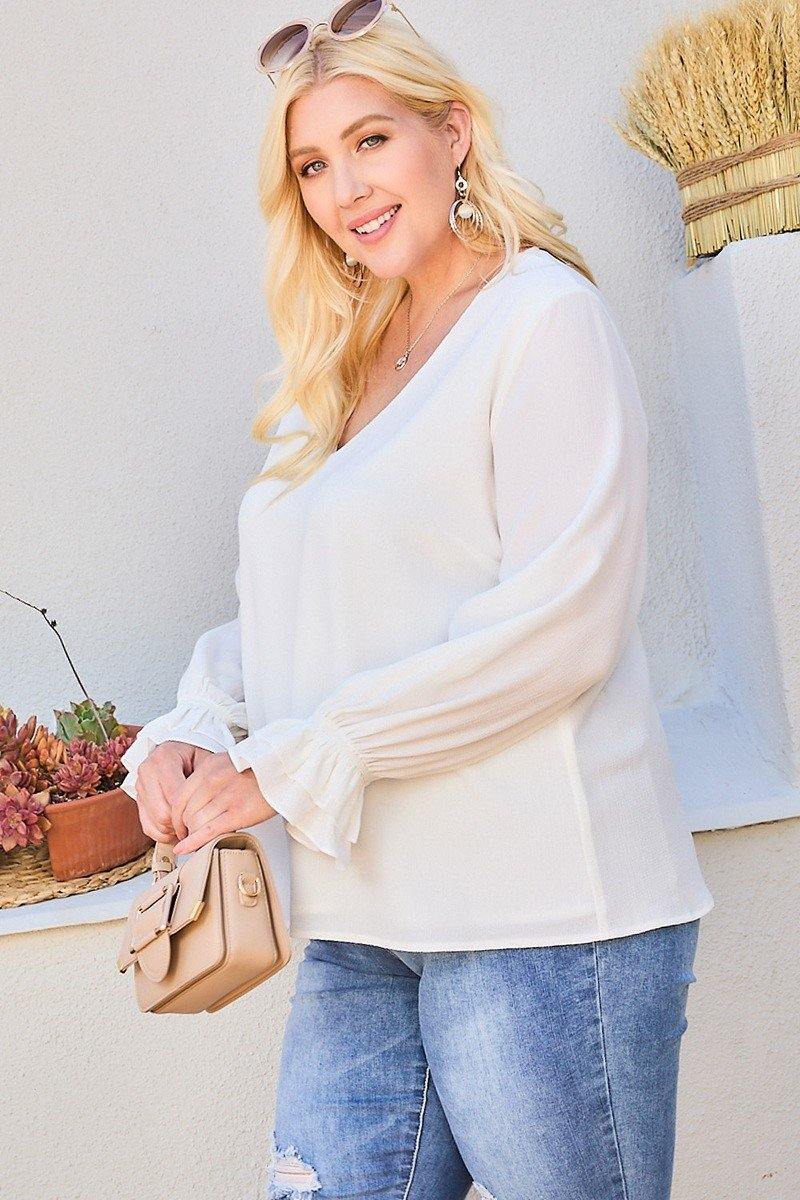 V Neck Tier Ruffle Sleeve Top - Pearlara