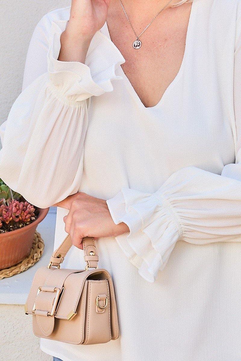 V Neck Tier Ruffle Sleeve Top - Pearlara