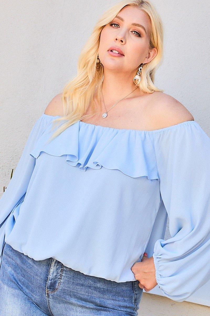 Off Shoulder Ruffle Bubble Sleeve Top - Pearlara