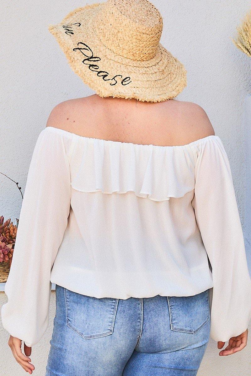 Off Shoulder Ruffle Bubble Sleeve Top - Pearlara