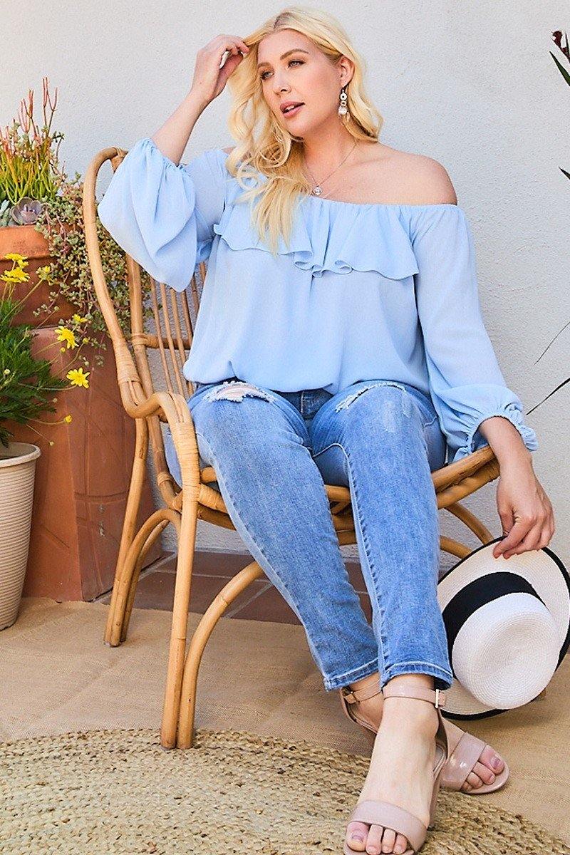 Off Shoulder Ruffle Bubble Sleeve Top - Pearlara