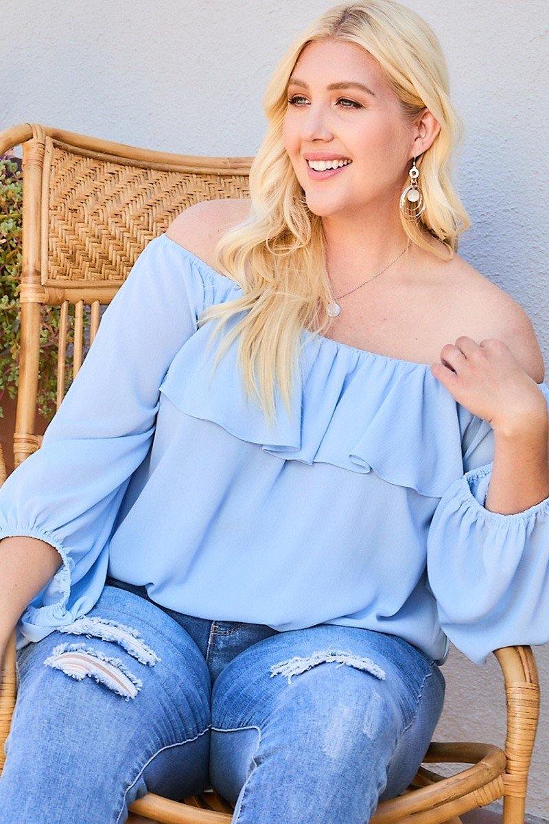 Off Shoulder Ruffle Bubble Sleeve Top - Pearlara