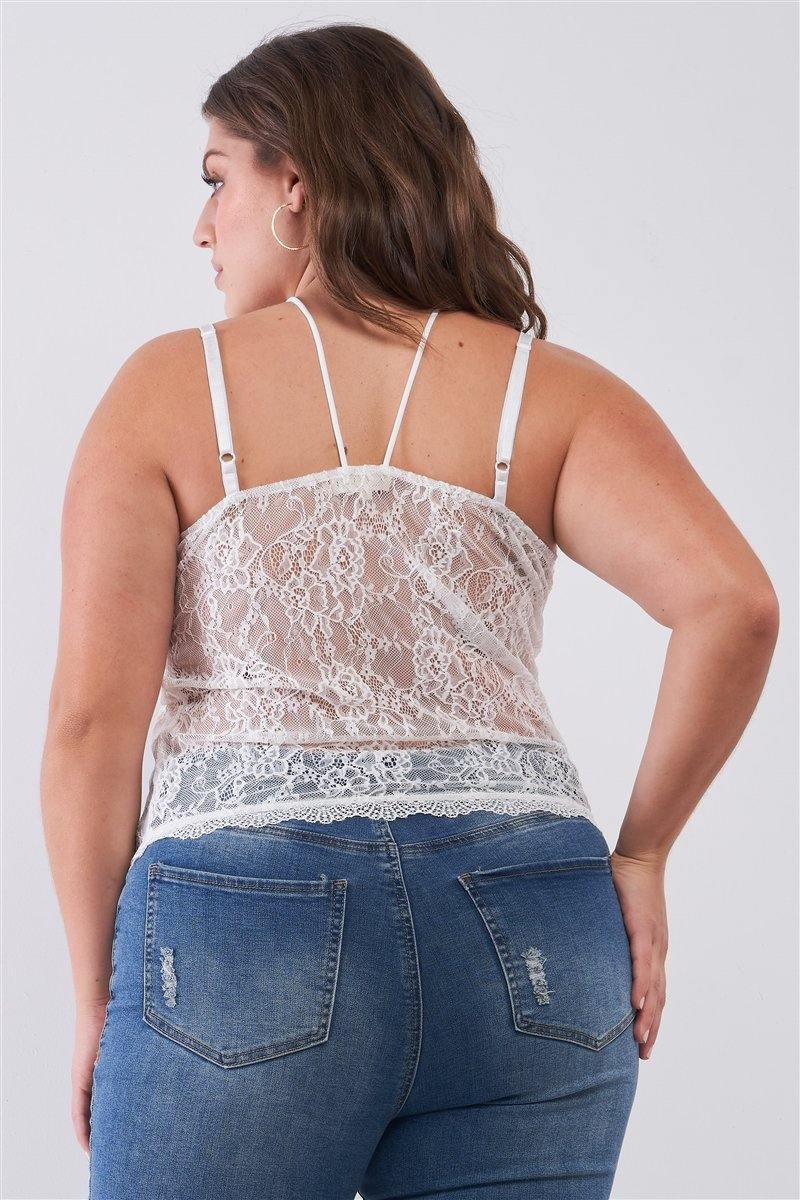 Plus Size Sleeveless Sheer Lace Halter Neck Detail Bustier Top - Pearlara