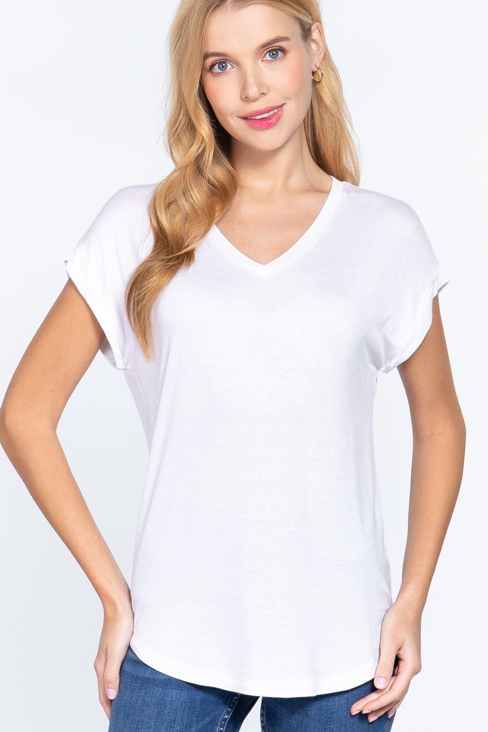 Dolman Slv V-neck Rayon Jersey Top - Pearlara