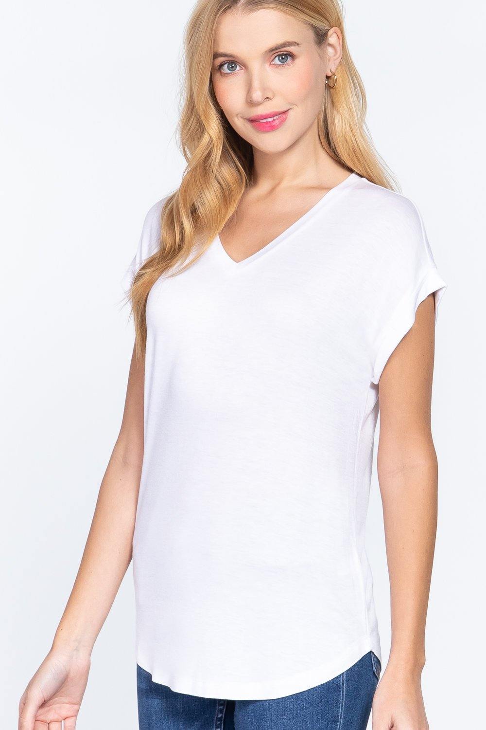 Dolman Slv V-neck Rayon Jersey Top - Pearlara