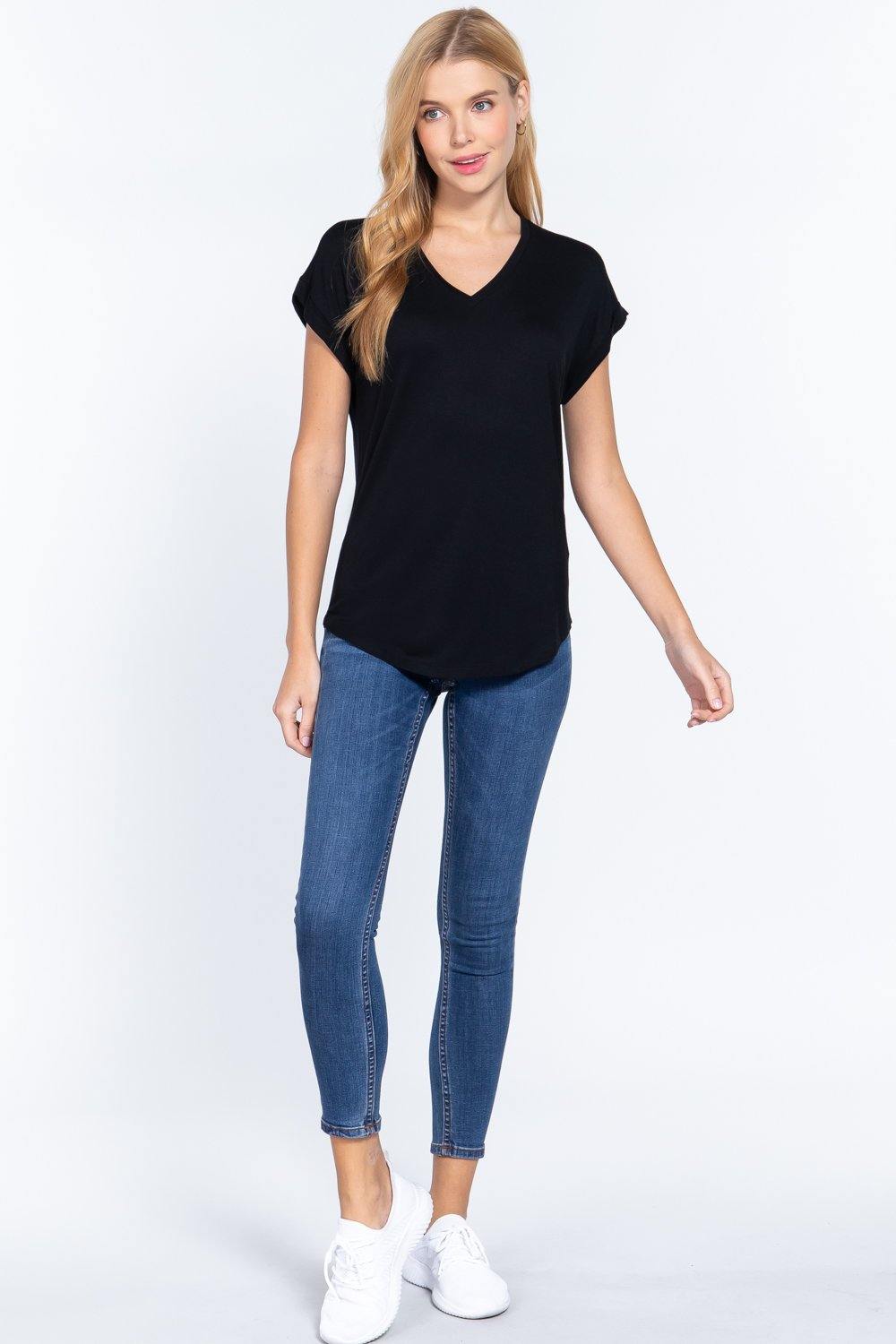 Dolman Slv V-neck Rayon Jersey Top - Pearlara