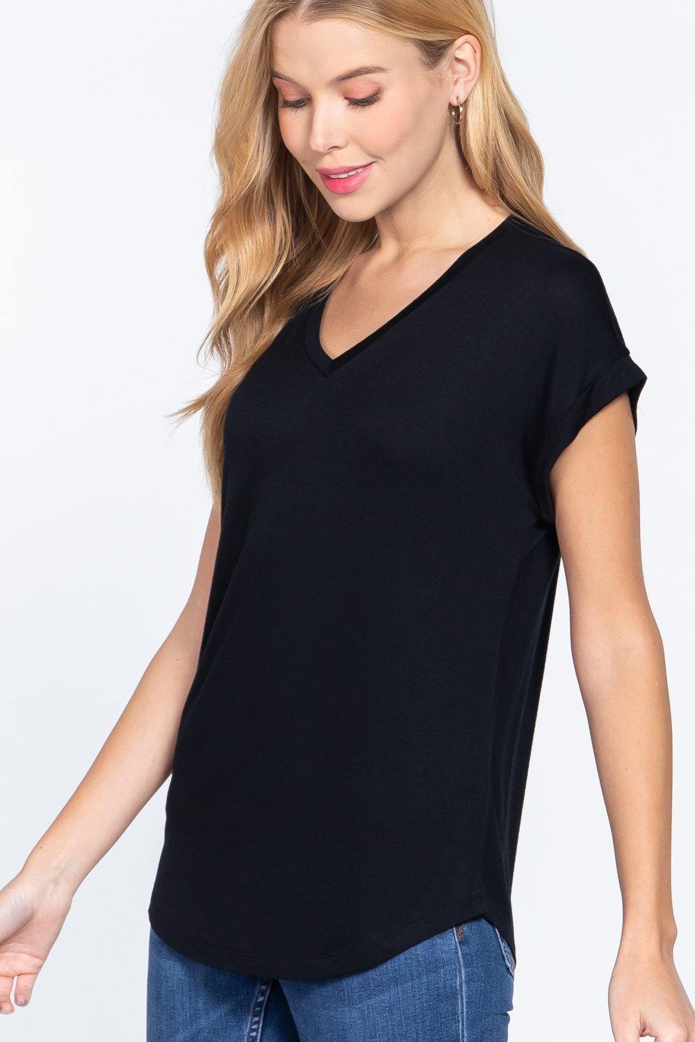 Dolman Slv V-neck Rayon Jersey Top - Pearlara