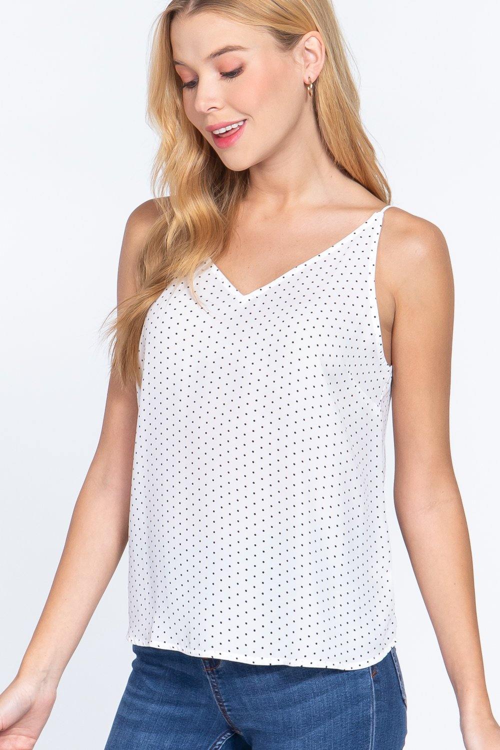 V-neck Cami Dot Printed Woven Top - Pearlara