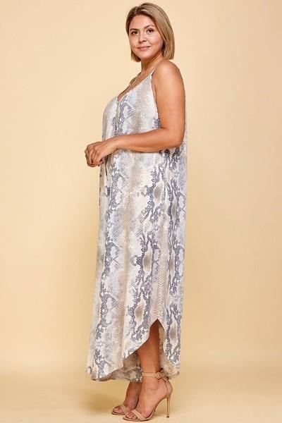 Plus Size Snakeskin Terry Printed Wide Leg Jumpsuit - Pearlara