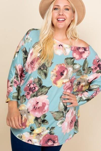 Plus Size Floral Printed Venezia One Shoulder Fashion Top - Pearlara