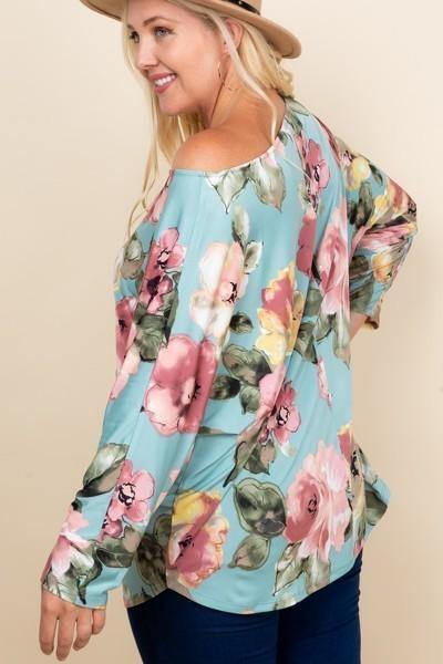 Plus Size Floral Printed Venezia One Shoulder Fashion Top - Pearlara