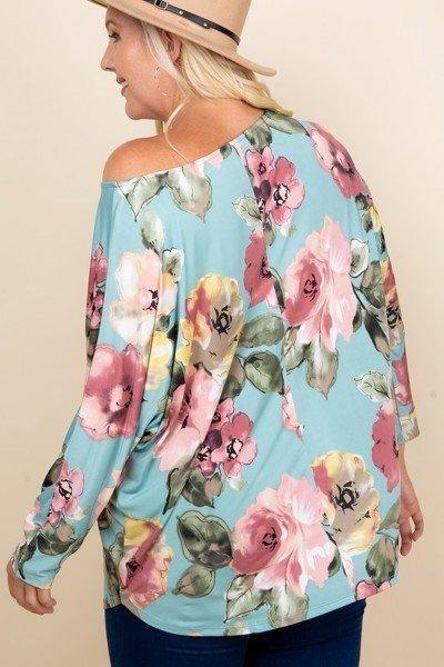 Plus Size Floral Printed Venezia One Shoulder Fashion Top - Pearlara