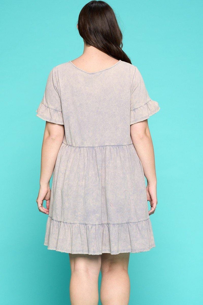 Solid Washed Knit Tiered Mini Dress - Pearlara