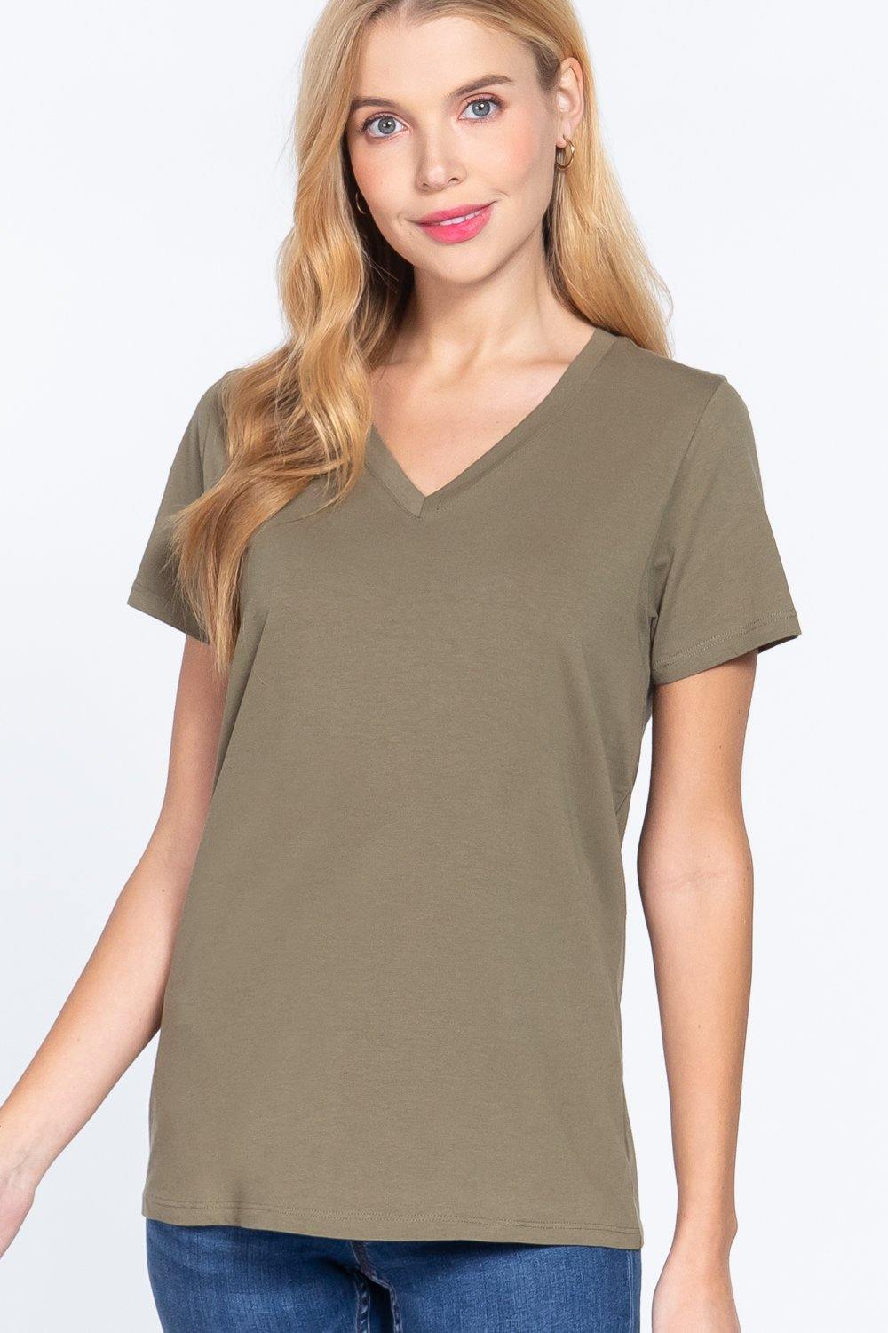 Short Sleeve V-neck Boxy Tee - Pearlara