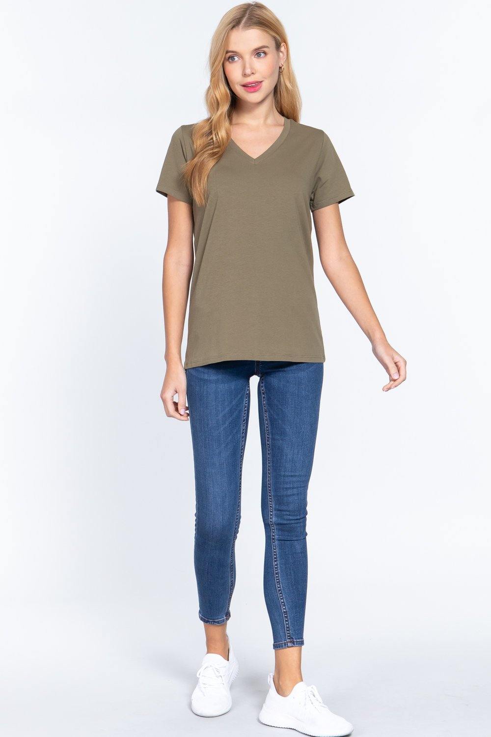 Short Sleeve V-neck Boxy Tee - Pearlara