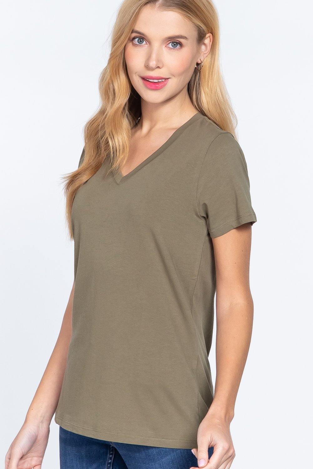 Short Sleeve V-neck Boxy Tee - Pearlara