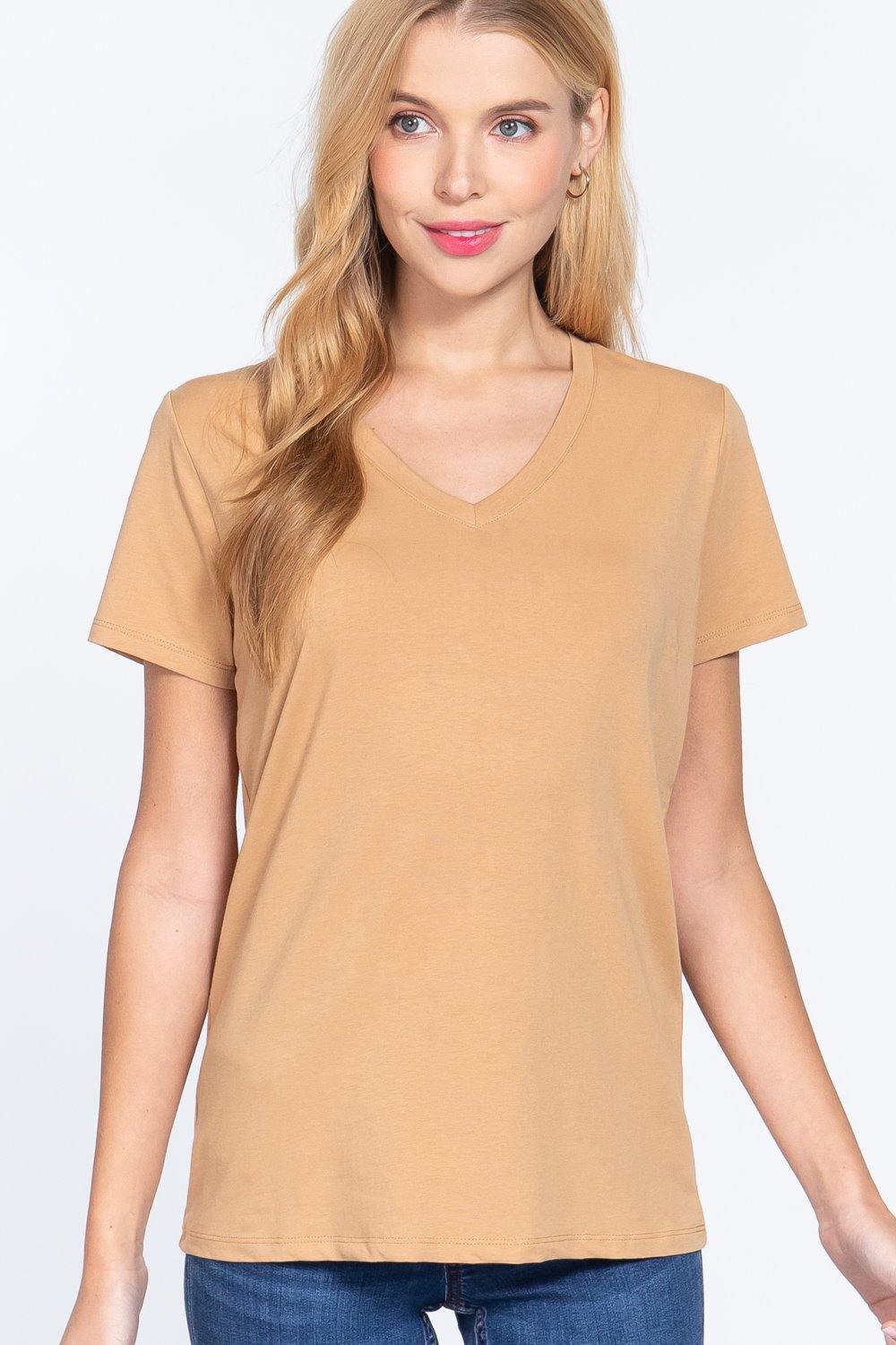 Short Sleeve V-neck Boxy Tee - Pearlara