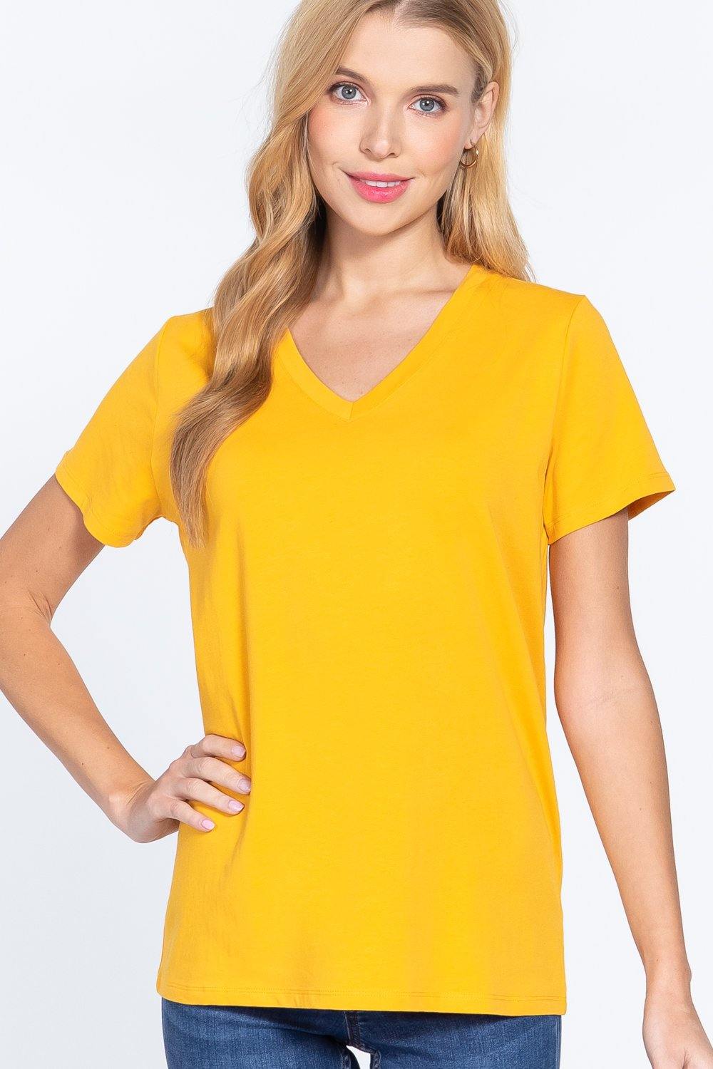 Short Sleeve V-neck Boxy Tee - Pearlara