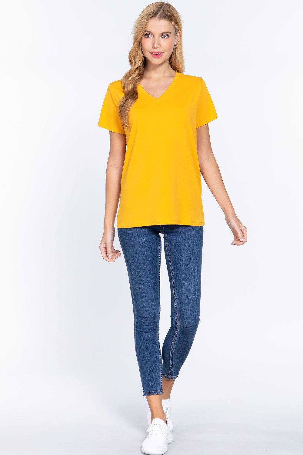 Short Sleeve V-neck Boxy Tee - Pearlara