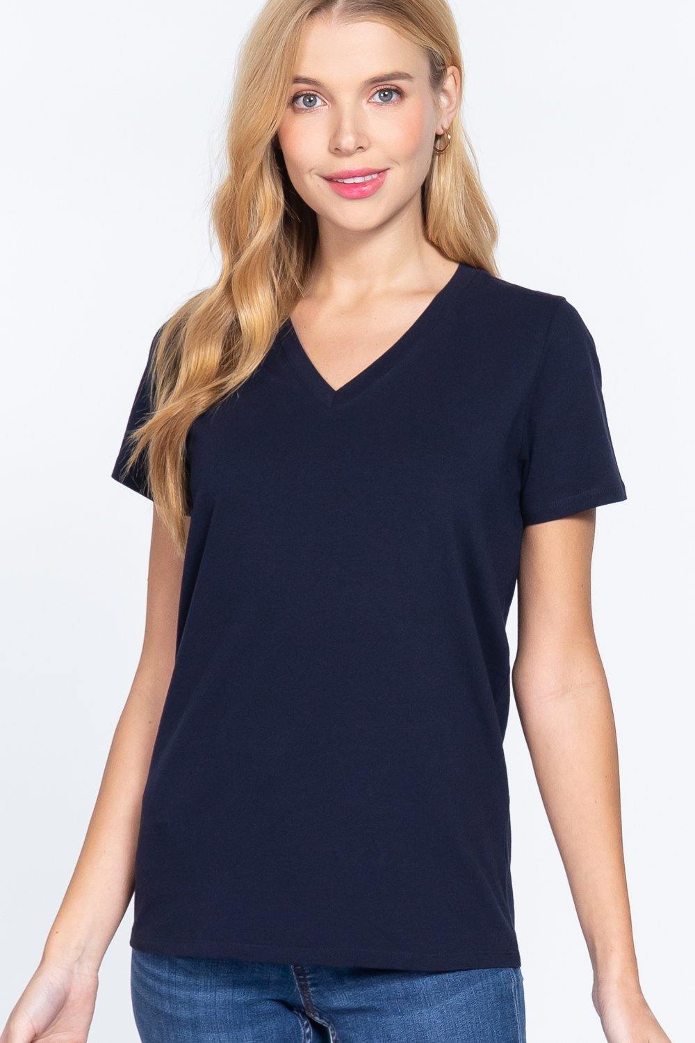 Short Sleeve V-neck Boxy Tee - Pearlara