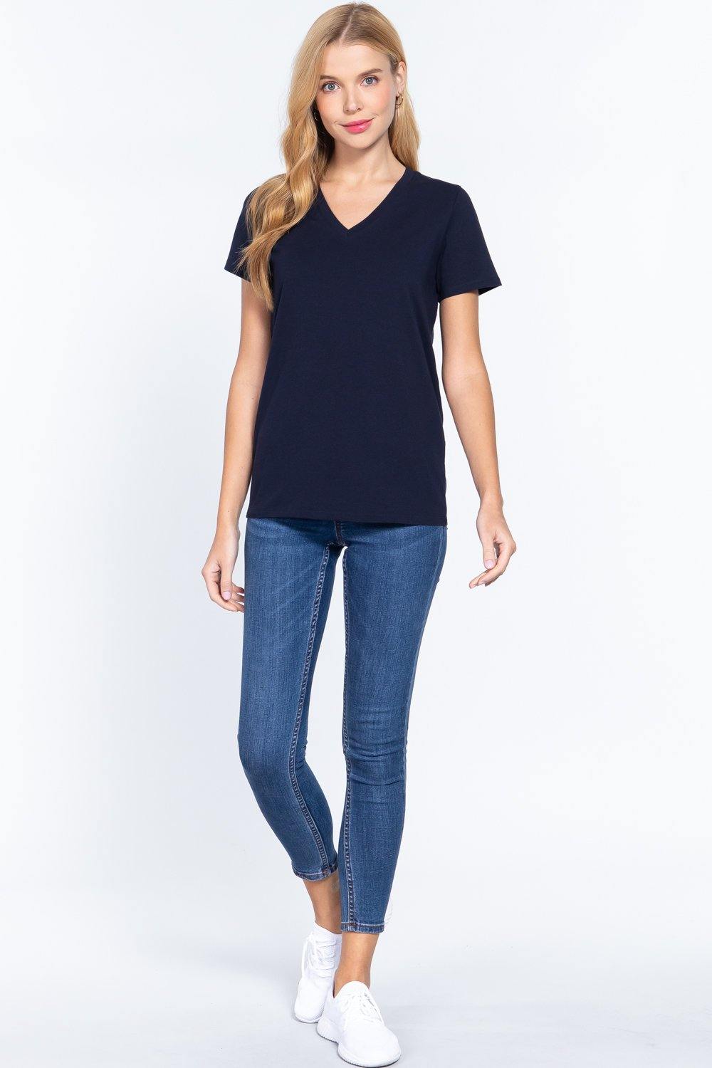 Short Sleeve V-neck Boxy Tee - Pearlara