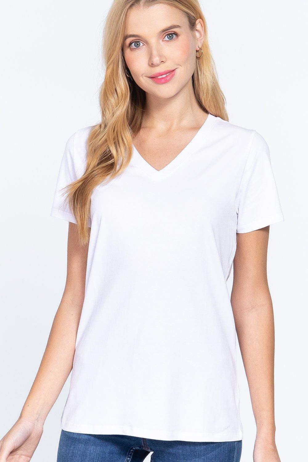 Short Sleeve V-neck Boxy Tee - Pearlara