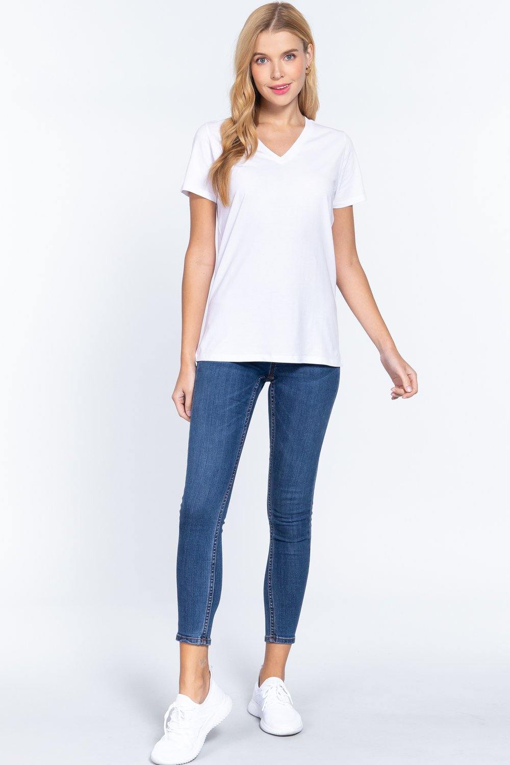 Short Sleeve V-neck Boxy Tee - Pearlara